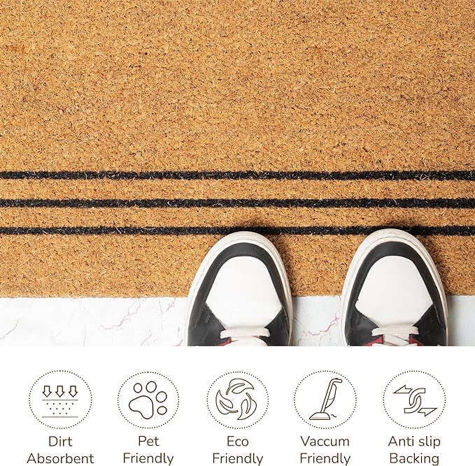 Coir Mats Basic Plain with stripes- 17X30" Beige - India Wholesale Co.