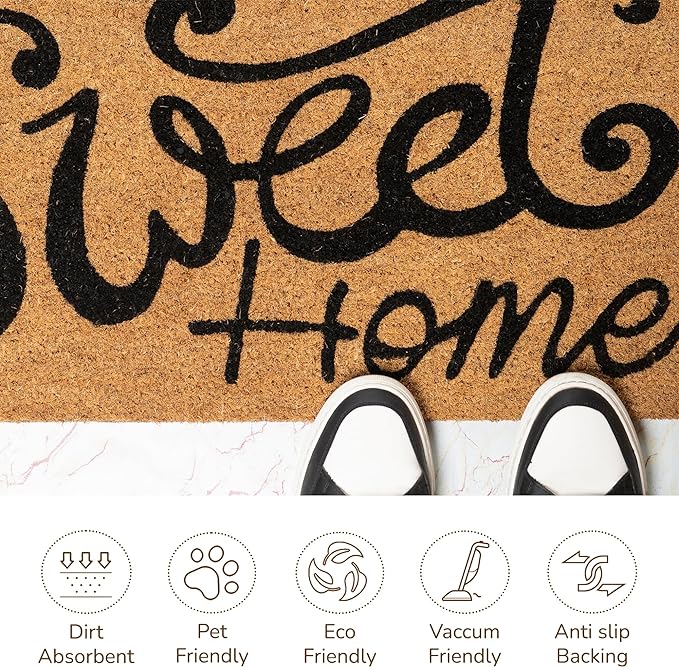 Coir Mats Home Sweet Home Italics -17X30" -Beige/Black - India Wholesale Co.