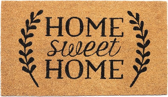 Coir Mats Home Sweet Home with leaves -17X30" - Beige - India Wholesale Co.