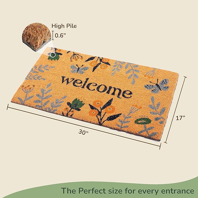Coir Mats Chelsea Welcome -17"X30" Multi Color (Light Blue, Green & Yellow) - India Wholesale Co.