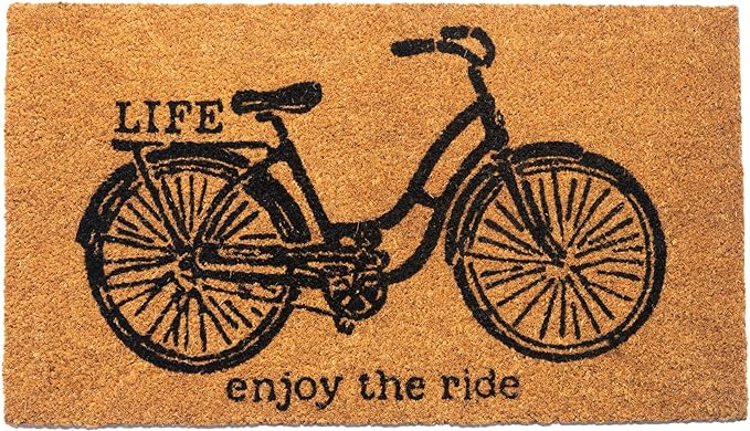 Coir Mats Cycle Print -17X30" -Beige/Black - India Wholesale Co.