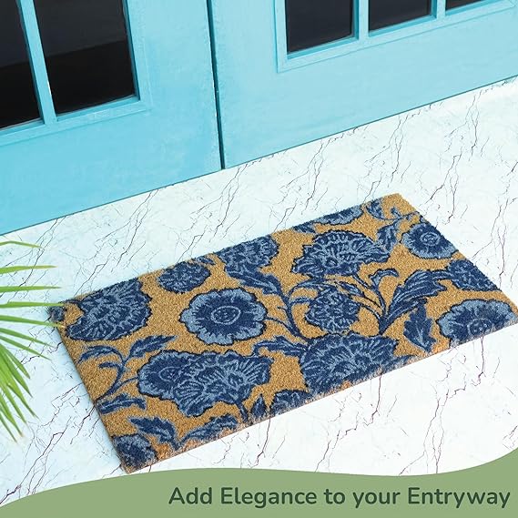 Coir Mats Chelsea Floral -17"X30" Blue - India Wholesale Co.