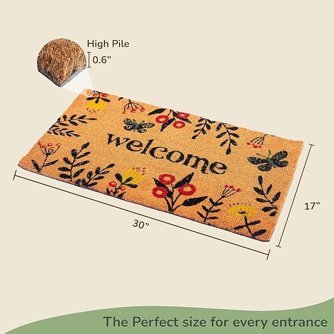 Coir Mats Chelsea Welcome -17"X30" Multi Color (Red, Navy Blue & Yellow) - India Wholesale Co.