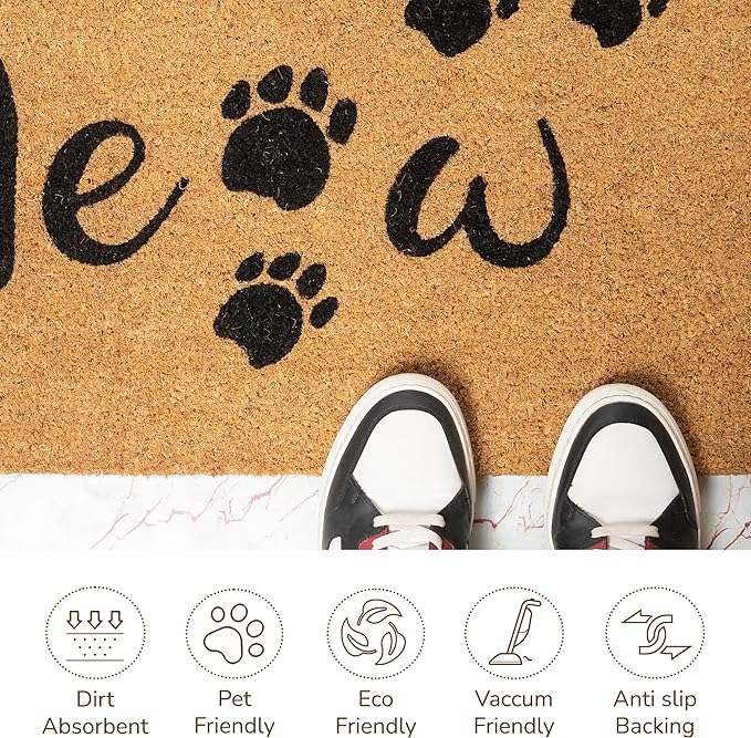 Coir Mats Animals Meow - 17X30" Beige/Black - India Wholesale Co.
