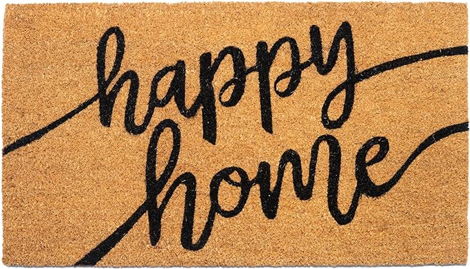 Coir Mats Happy Home Text -17X30" -Beige/Black - India Wholesale Co.