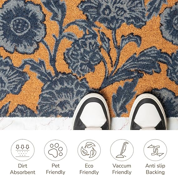 Coir Mats Chelsea Floral -17"X30" Blue - India Wholesale Co.