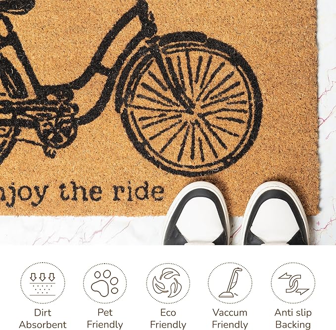 Coir Mats Cycle Print -17X30" -Beige/Black - India Wholesale Co.