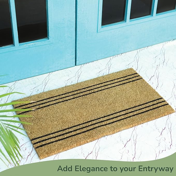 Coir Mats Basic Plain with stripes- 17X30" Beige - India Wholesale Co.
