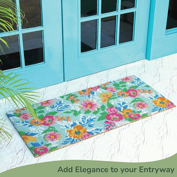 Coir Mats Floral Print- 22X47" Multi Color - India Wholesale Co.