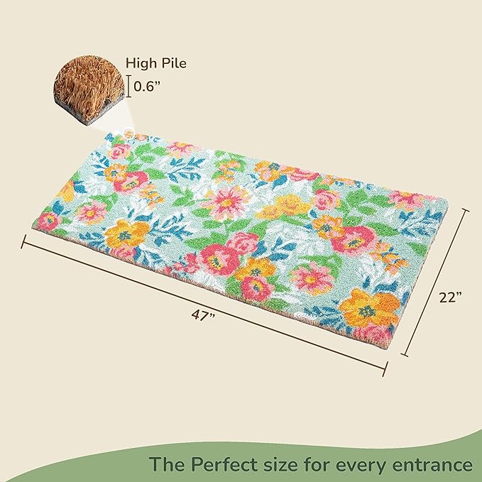 Coir Mats Floral Print- 22X47" Multi Color - India Wholesale Co.