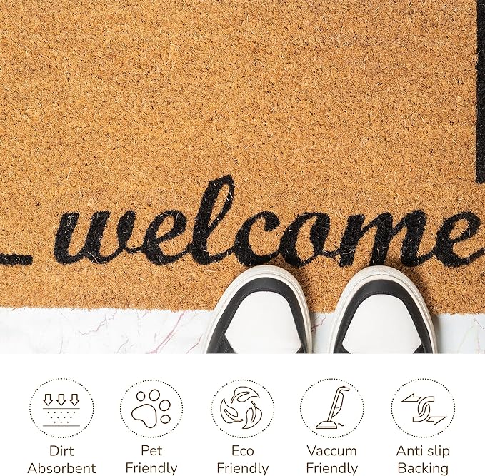 Coir Mats Welcome with Border 17X30" -Beige/Black - India Wholesale Co.