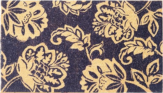 Coir Mats Floral Motif -17"X30" Navy Blue - India Wholesale Co.