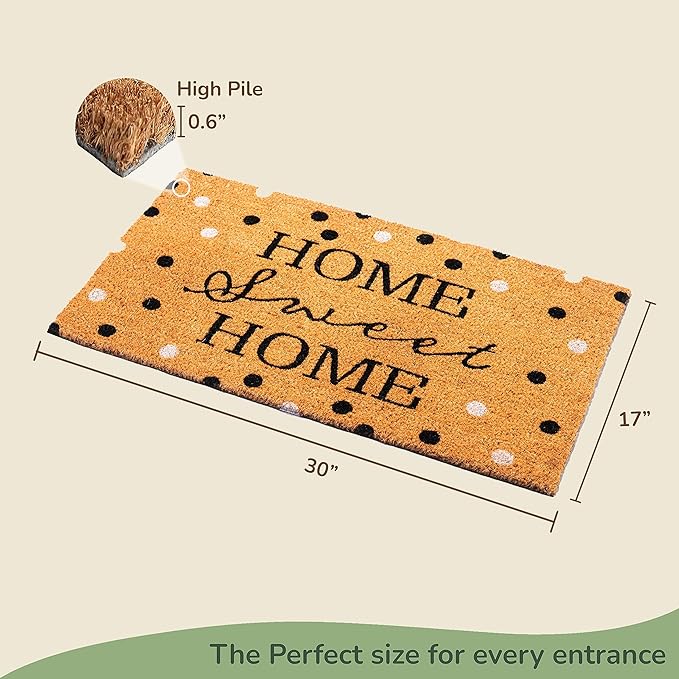 Coir Mats Home Sweet Home Full Text with Polka Dots-17X30" -Beige - India Wholesale Co.