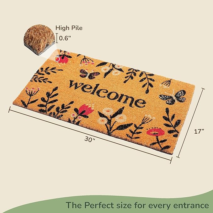 Coir Mats Chelsea Welcome -17"X30" Multi Color(Pink & Navy Blue) - India Wholesale Co.