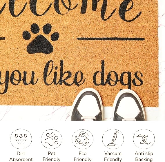 Coir Mats Animals Welcome Hope you like dogs - 17X30" Beige/Black - India Wholesale Co.