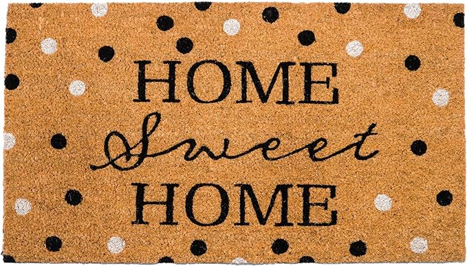 Coir Mats Home Sweet Home Full Text with Polka Dots-17X30" -Beige - India Wholesale Co.