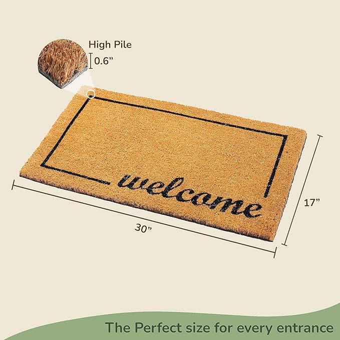 Coir Mats Welcome with Border 17X30" -Beige/Black - India Wholesale Co.