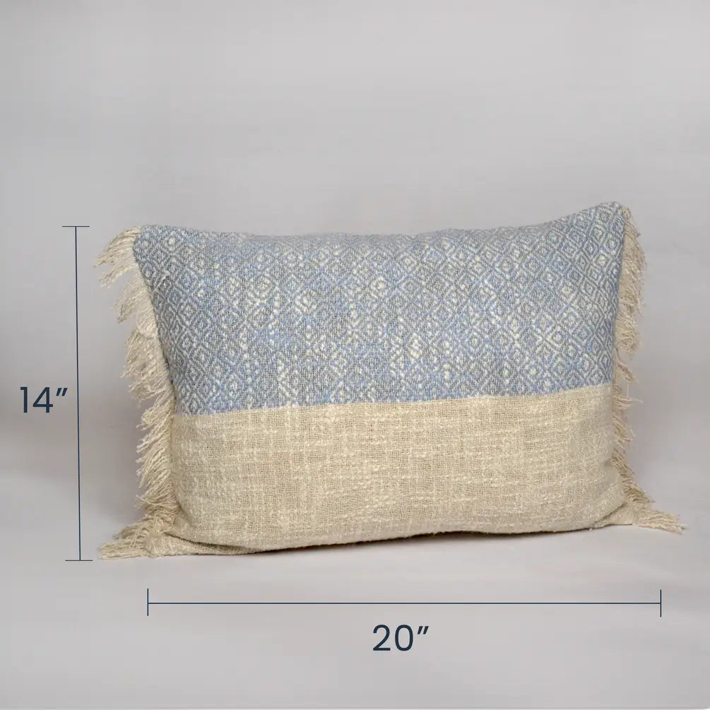 Diamond Weave Cotton Pillow Cover (Half & half) 14"x20", Cool Blue & Offwhite - India Wholesale Co.