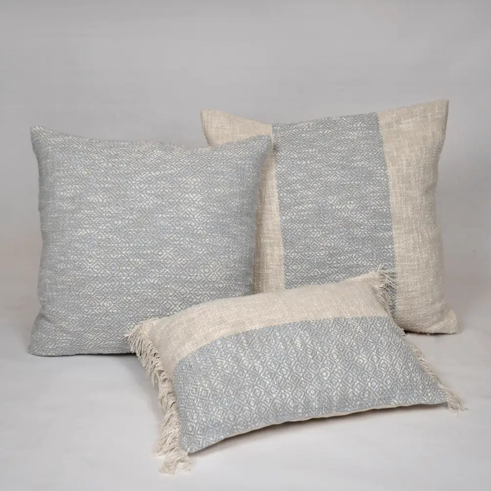 Diamond Weave Cotton Pillow Cover, (Centre Stripe), 22"x22", Gray & Offwhite - India Wholesale Co.