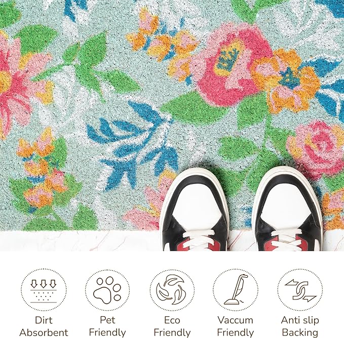 Coir Mats Floral Print- 22X47" Multi Color - India Wholesale Co.