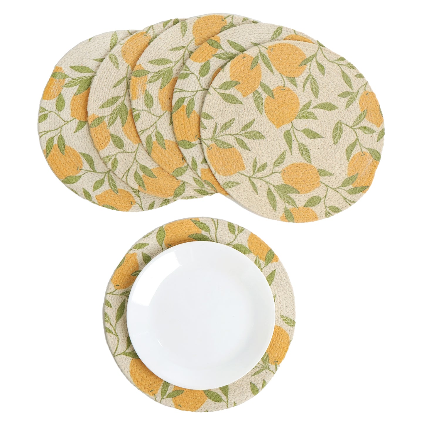 Printed Lemon Braided Placemat Set of 6- Recycle Cotton - India Wholesale Co.