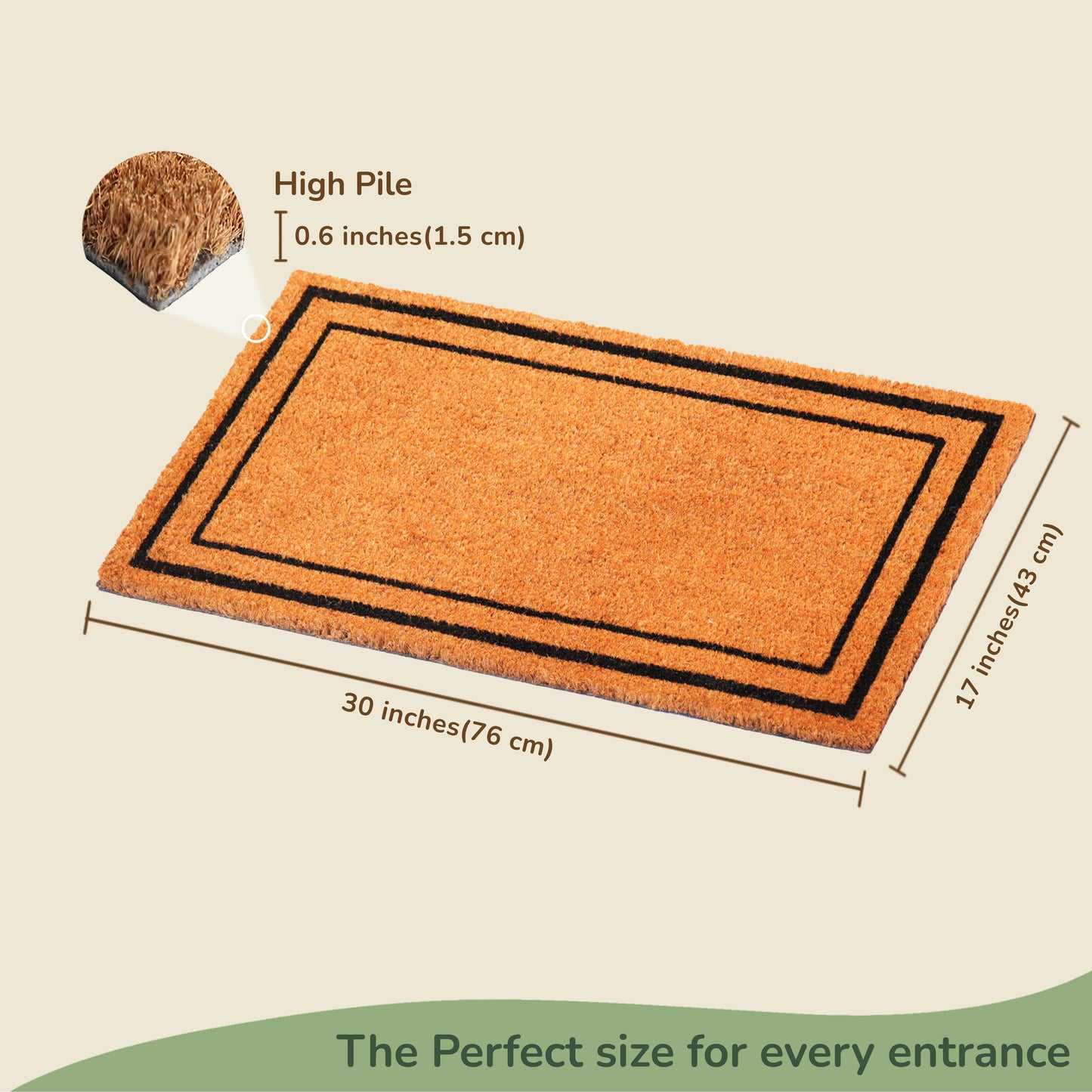 Coir Mats Basic Plain with Border- 17X30" Beige - India Wholesale Co.