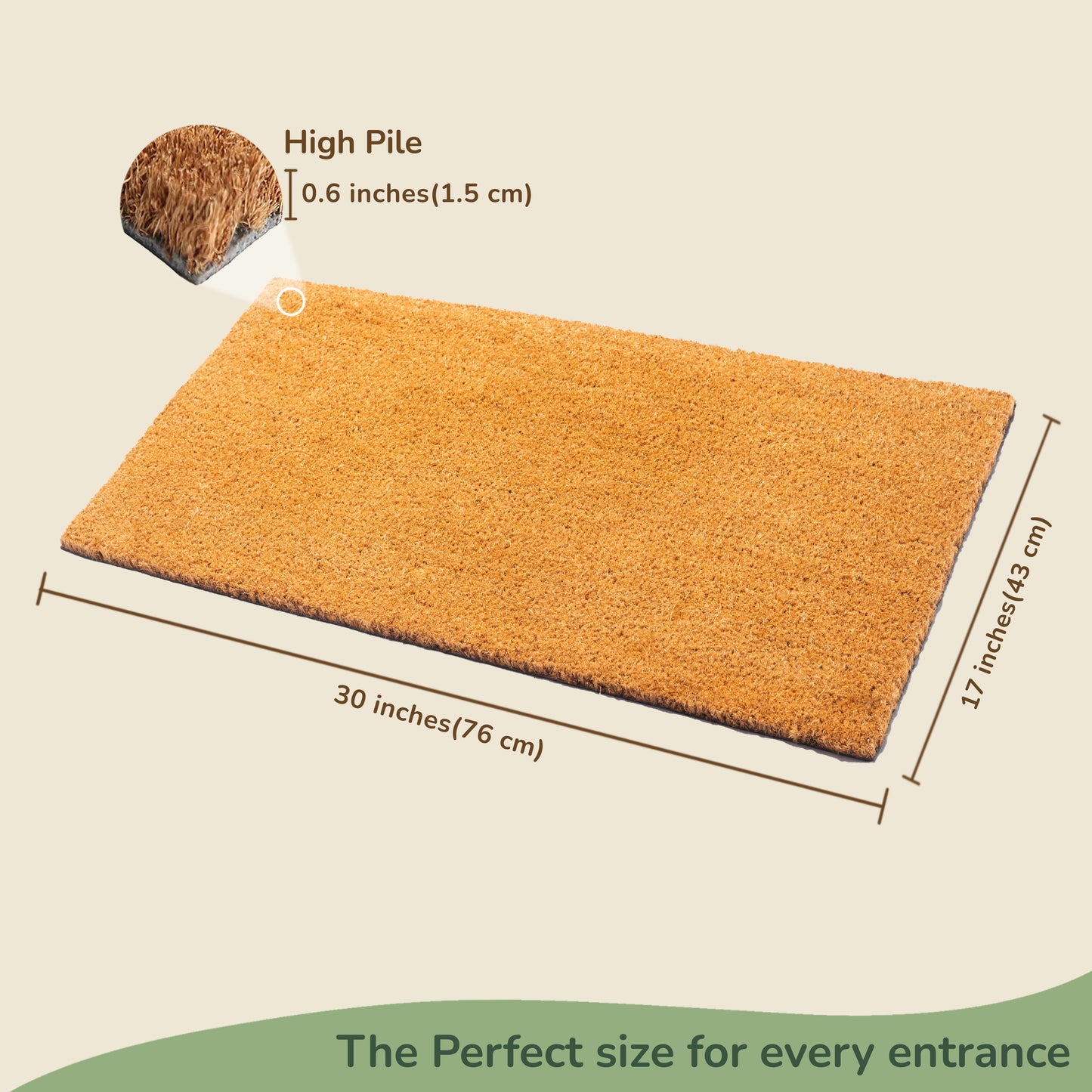 Coir Mats Basic Plain - 17X30" Beige - India Wholesale Co.