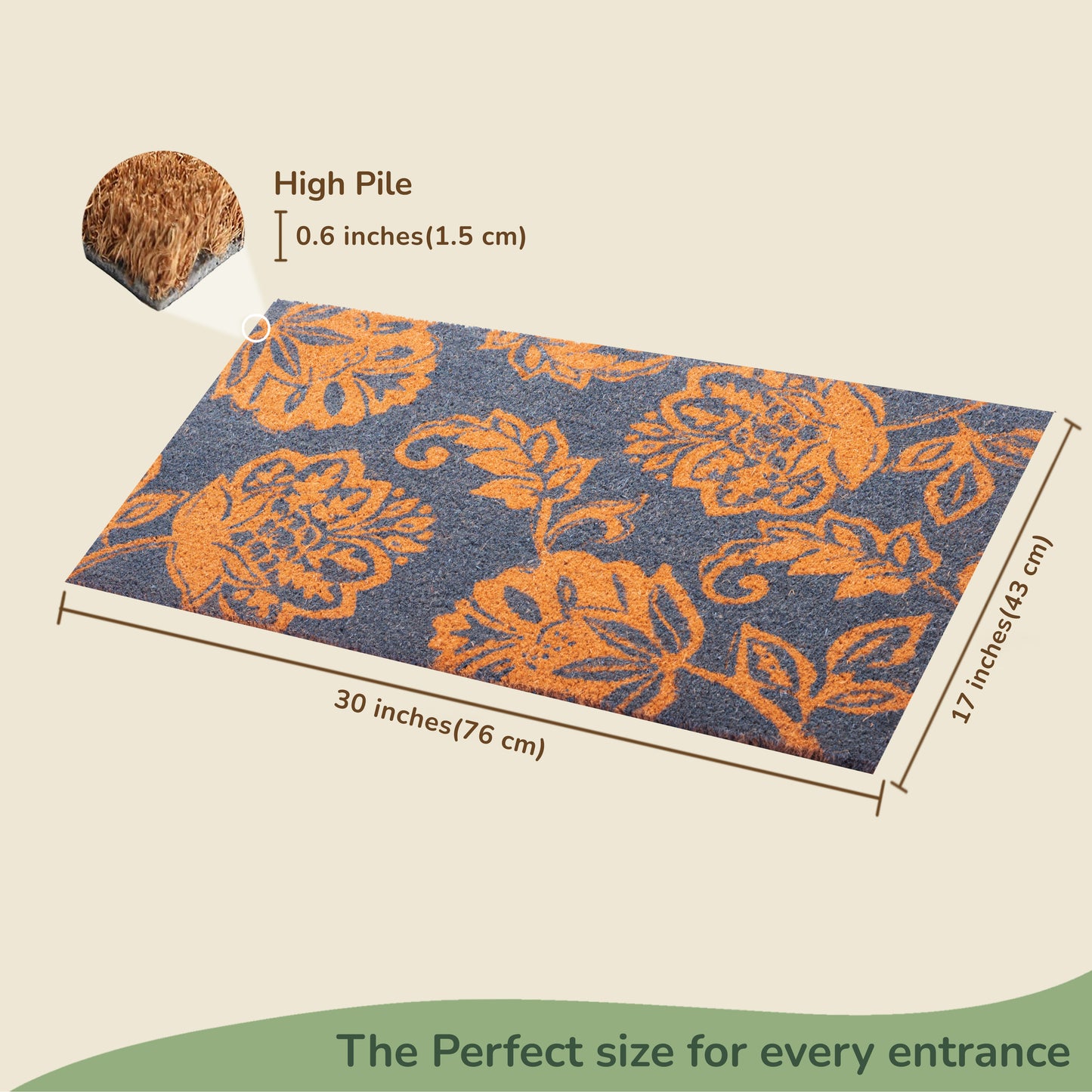 Coir Mats Floral Motif -17"X30" Light Blue - India Wholesale Co.