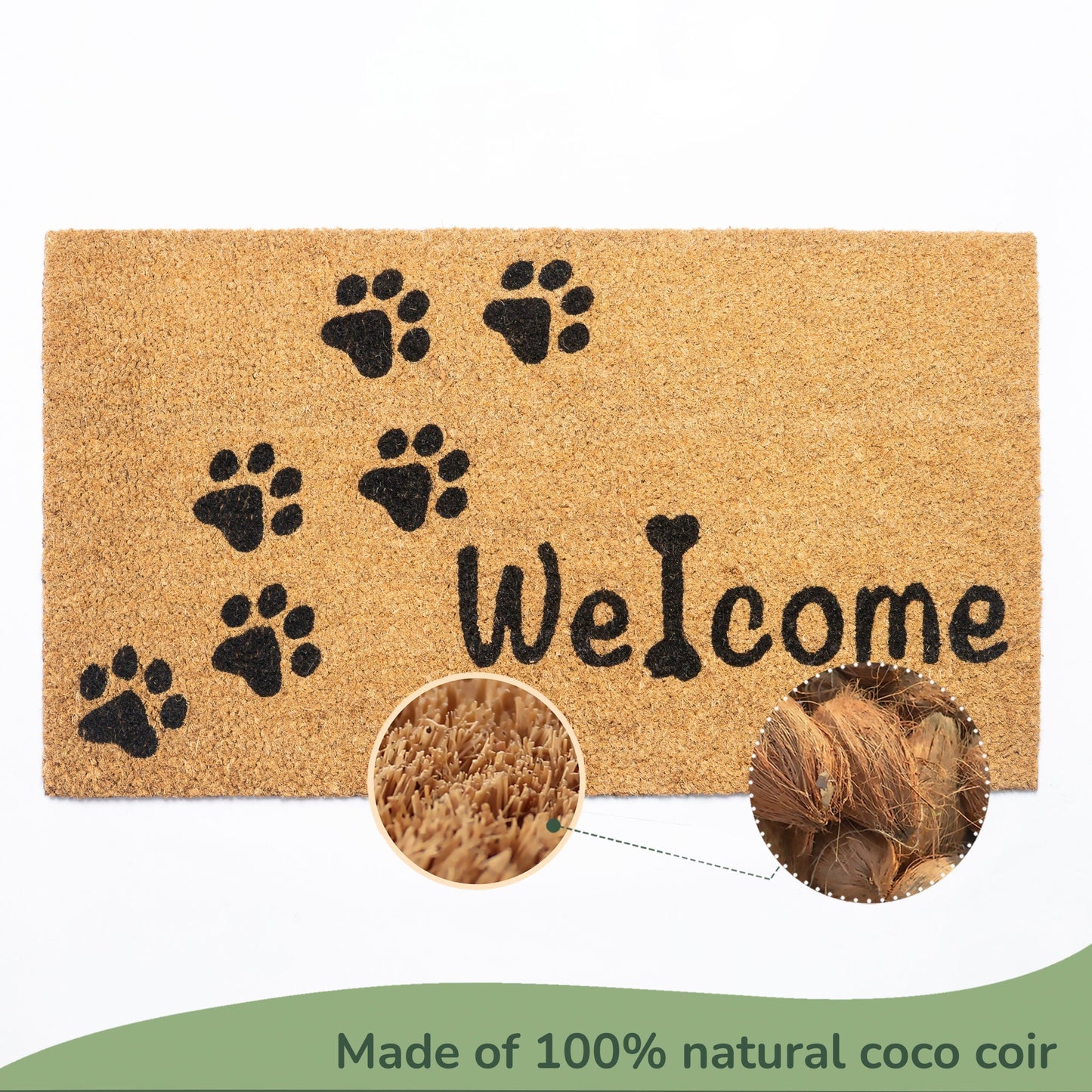 Coir Mats Animals Welcome with Paws print 17X30" Beige/Black - India Wholesale Co.