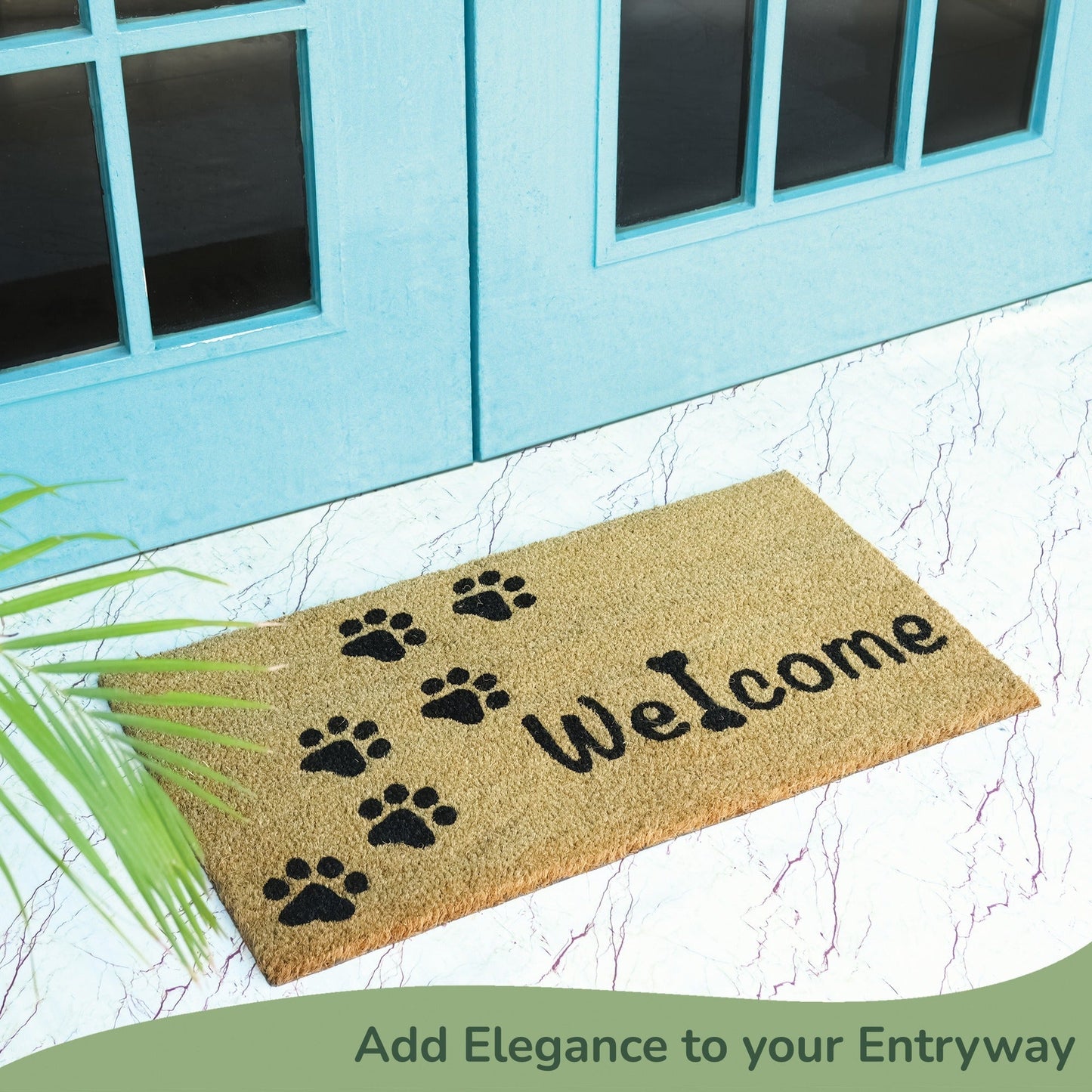 Coir Mats Animals Welcome with Paws print 17X30" Beige/Black - India Wholesale Co.