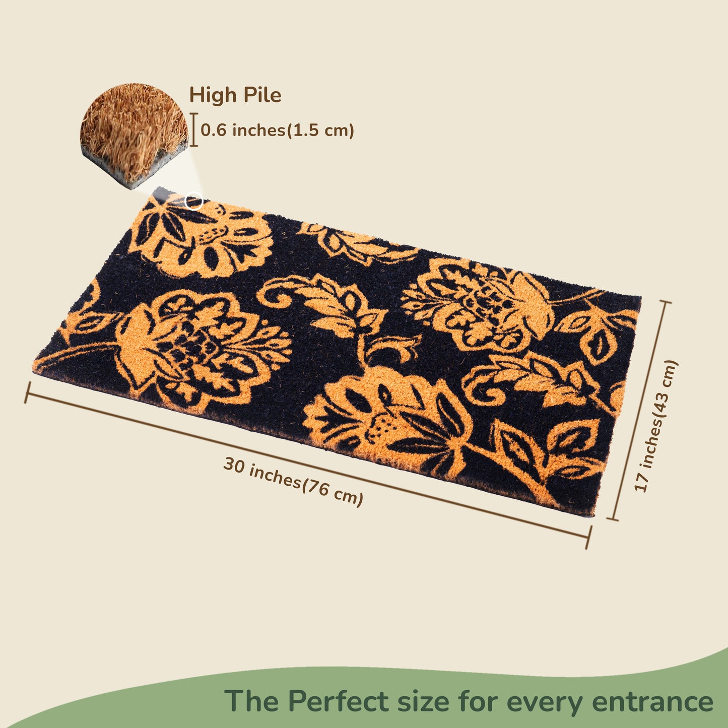 Coir Mats Floral Motif -17"X30" Navy Blue - India Wholesale Co.