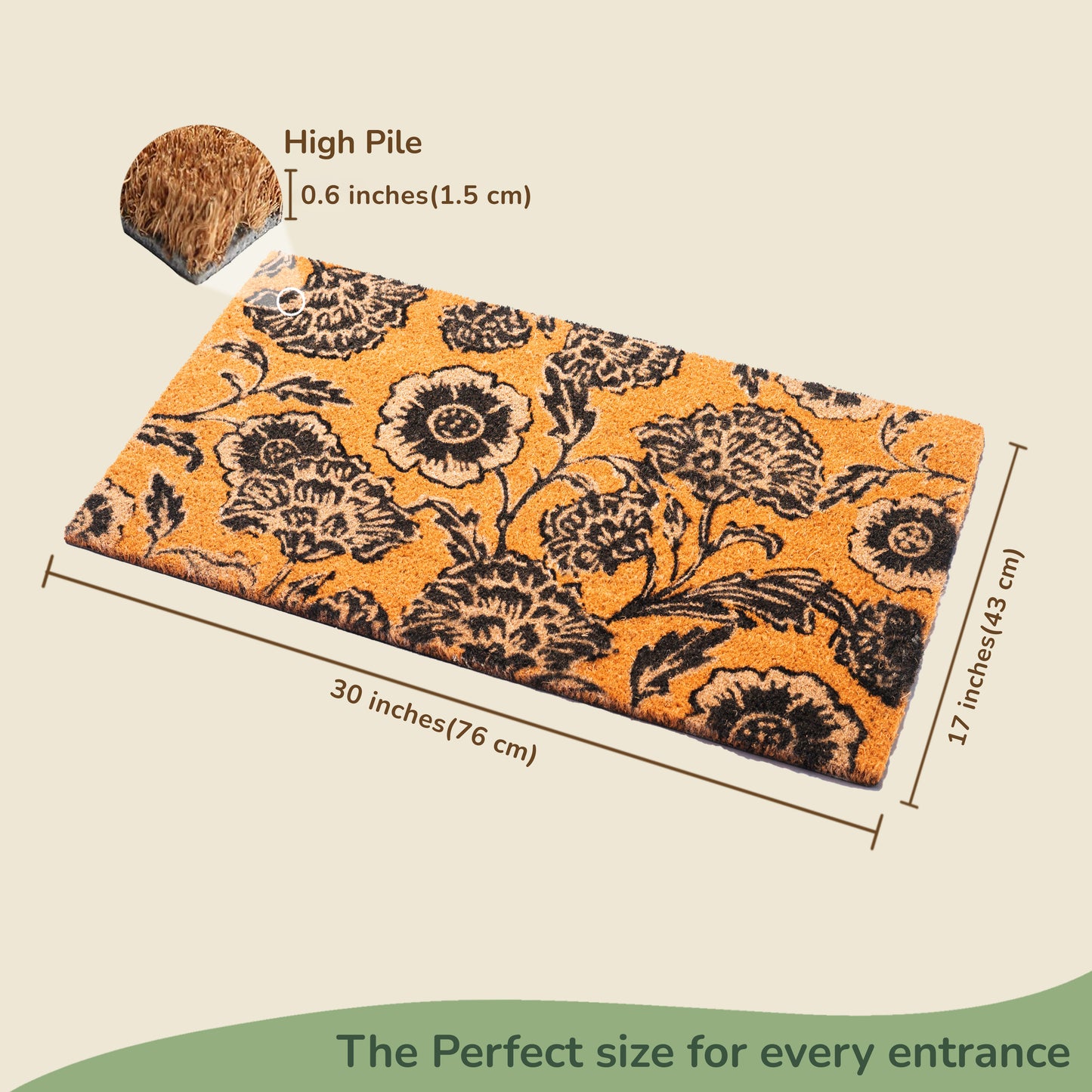 Coir Mats Chelsea Floral -17"X30" Gray & White - India Wholesale Co.