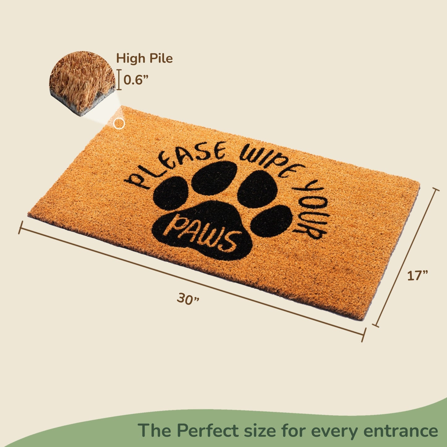 Coir Mats Animals Please Wipe your paws - 17X30" Beige/Black - India Wholesale Co.