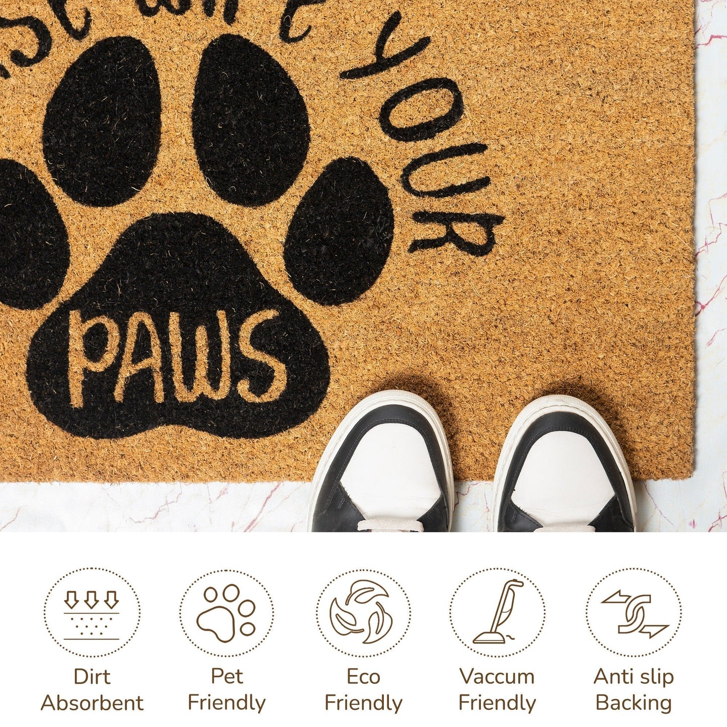 Coir Mats Animals Please Wipe your paws - 17X30" Beige/Black - India Wholesale Co.