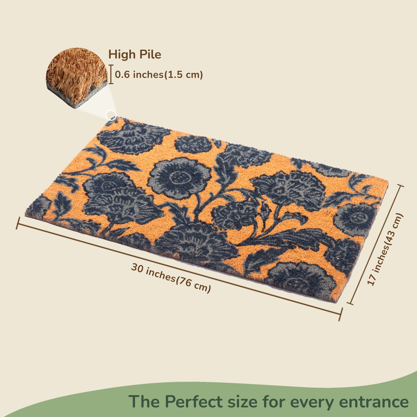 Coir Mats Chelsea Floral -17"X30" Blue - India Wholesale Co.
