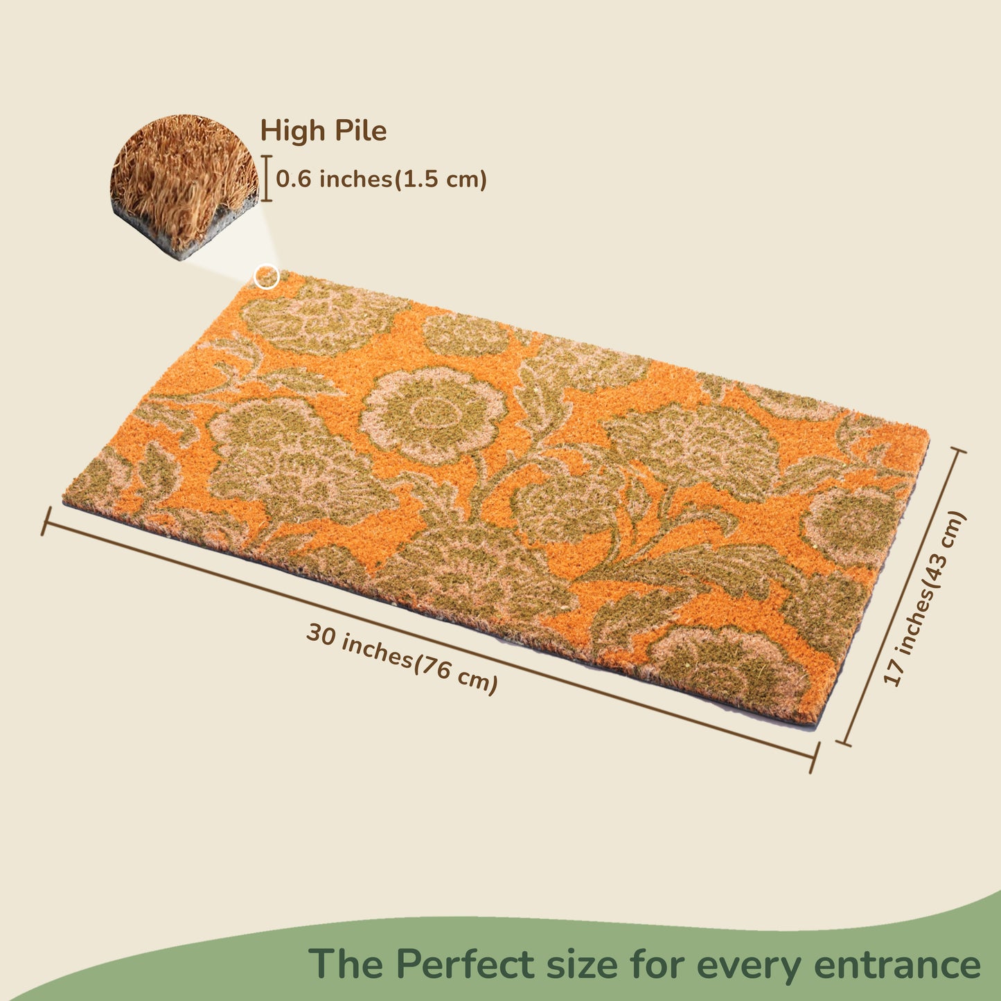Coir Mats Chelsea Floral -17"X30" Olive - India Wholesale Co.