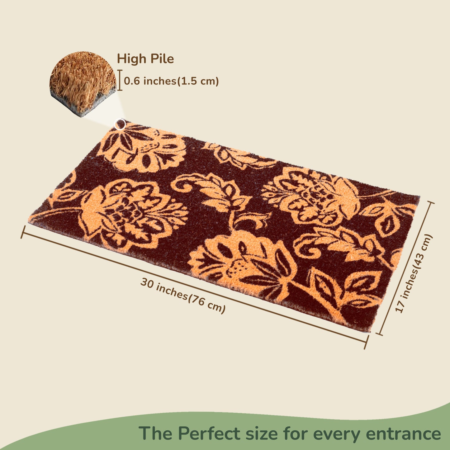 Coir Mats Floral Motif -17"X30" Brown - India Wholesale Co.