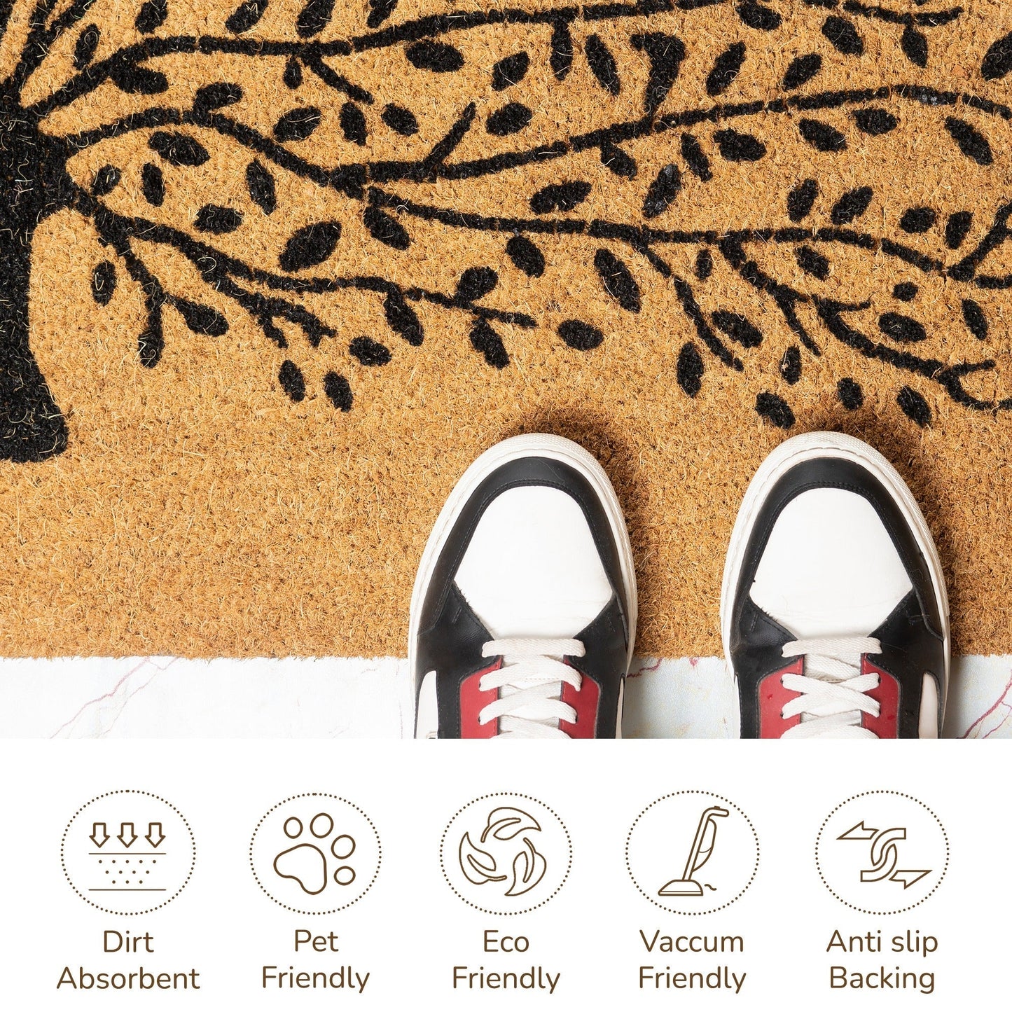 Coir Mats Tree Print - 22X47" Beige - India Wholesale Co.