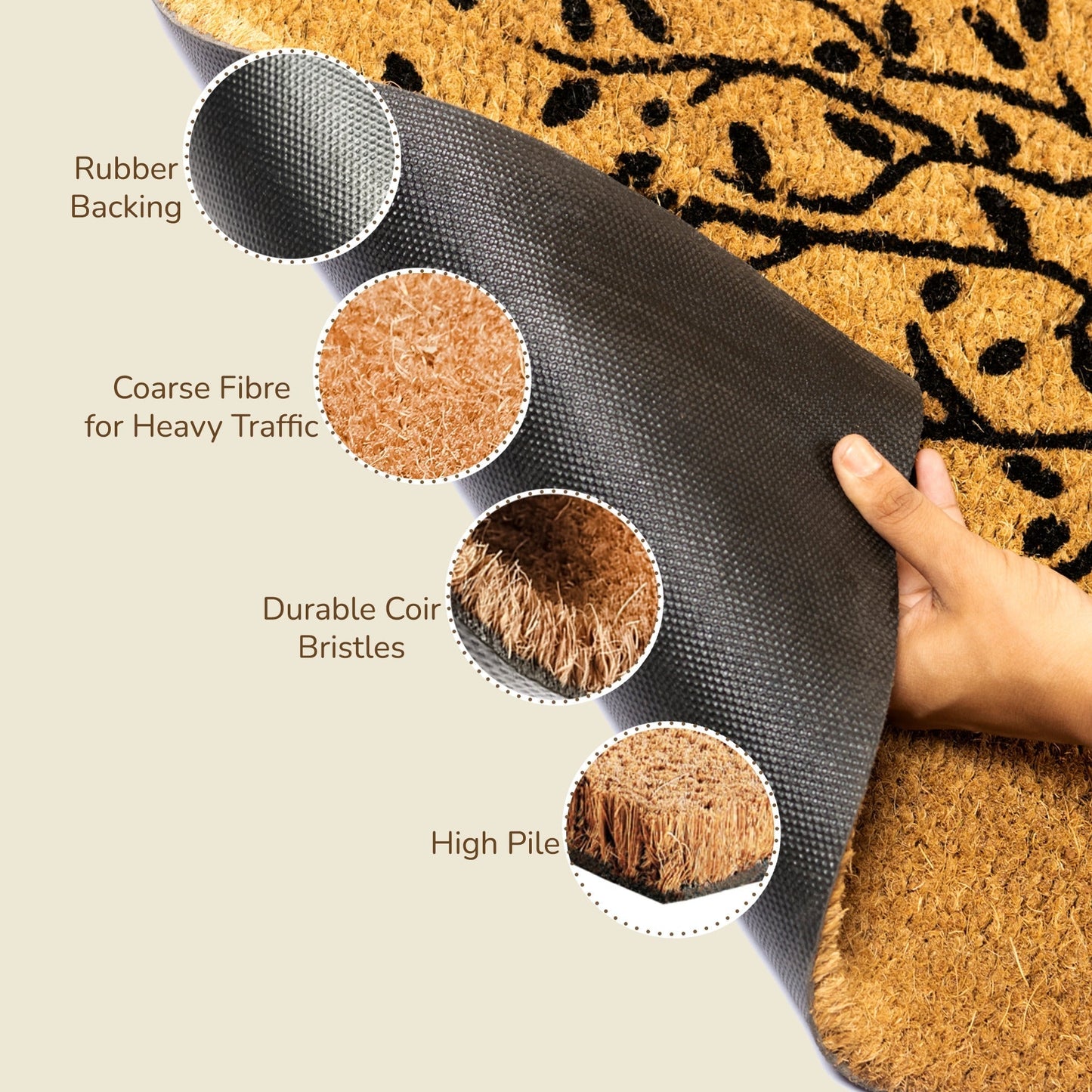 Coir Mats Tree Print - 22X47" Beige - India Wholesale Co.