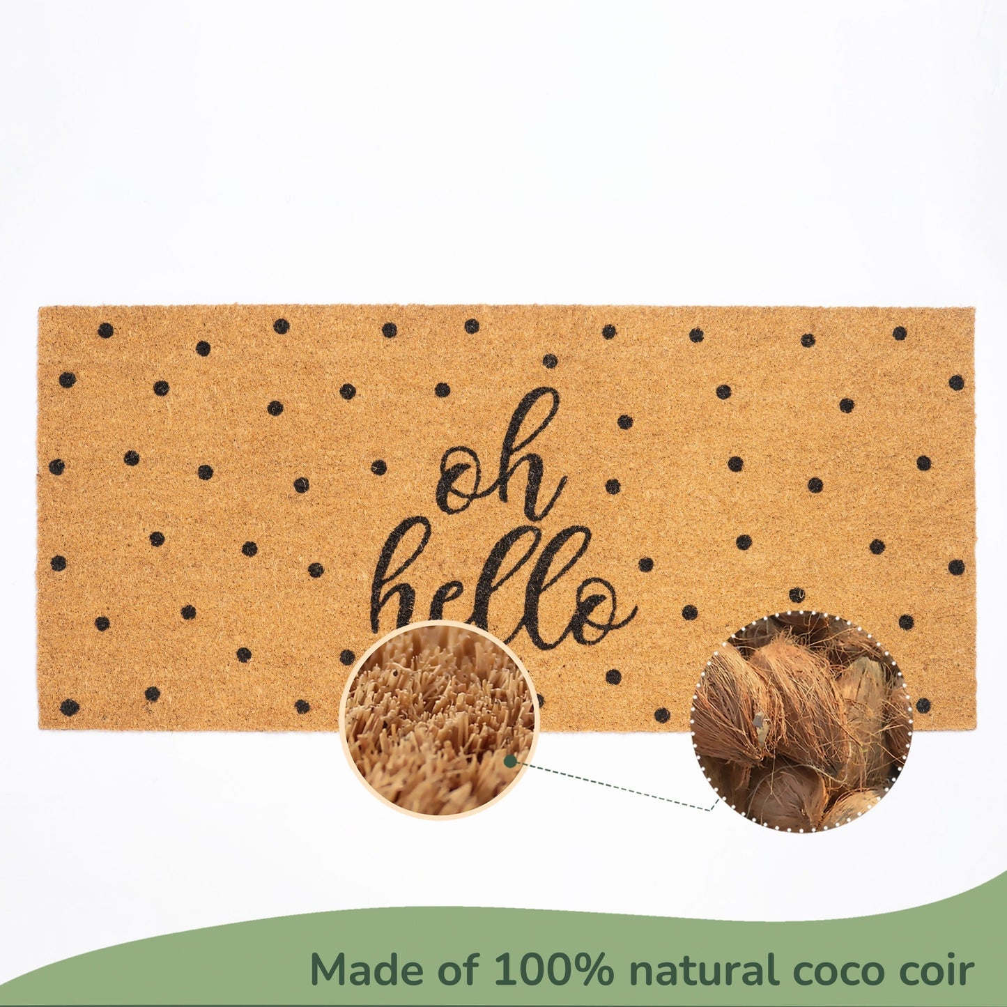 Coir Mats Oh Hello with Dots Text - 22X47" Beige - India Wholesale Co.