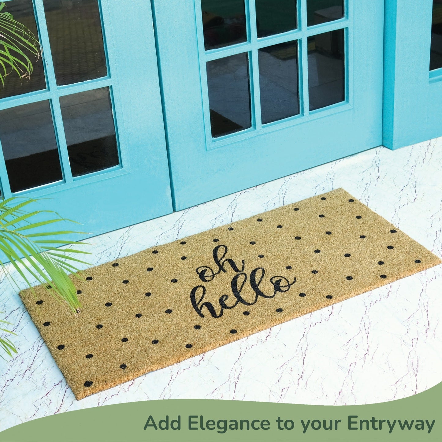 Coir Mats Oh Hello with Dots Text - 22X47" Beige - India Wholesale Co.