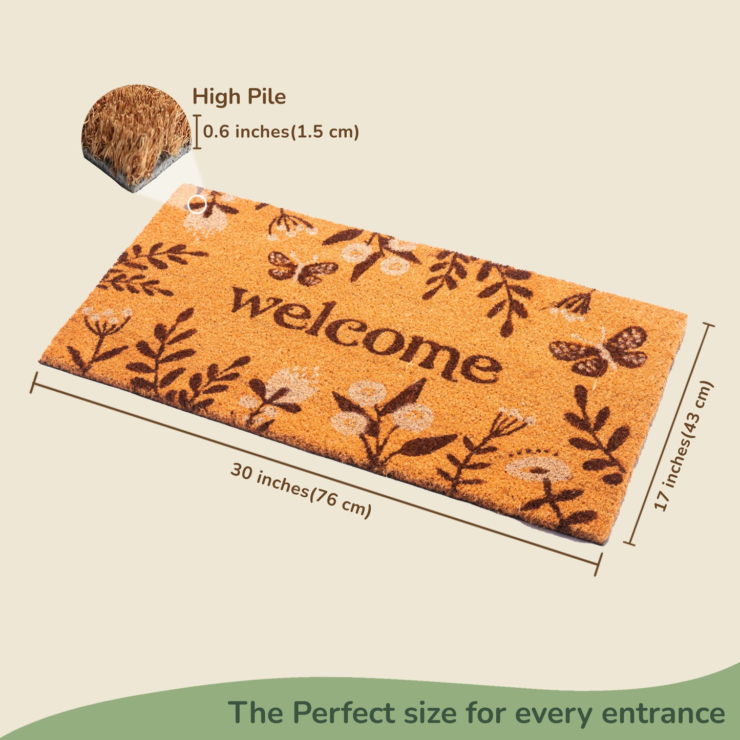 Coir Mats Chelsea Welcome -17"X30" White & Brown - India Wholesale Co.