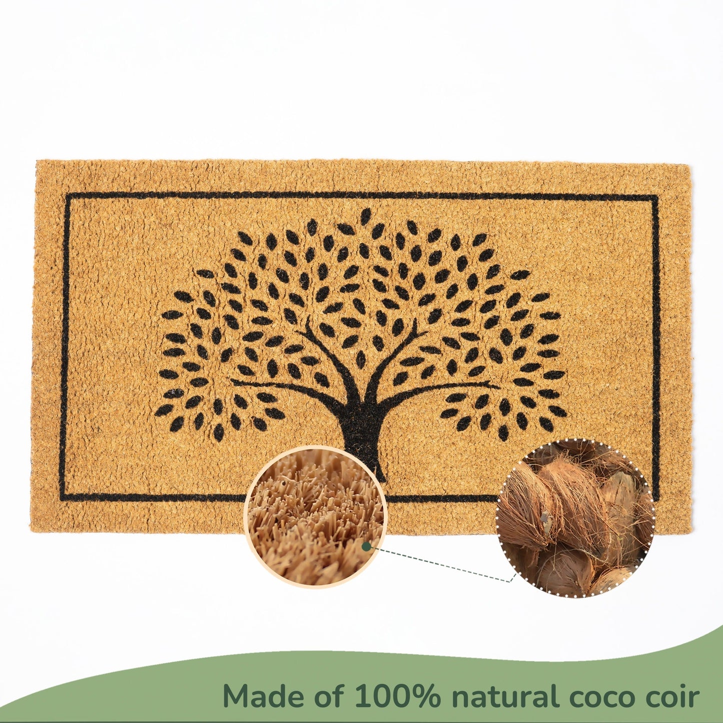 Coir Mats Tree Print with Border-17X30" - Beige/Black - India Wholesale Co.