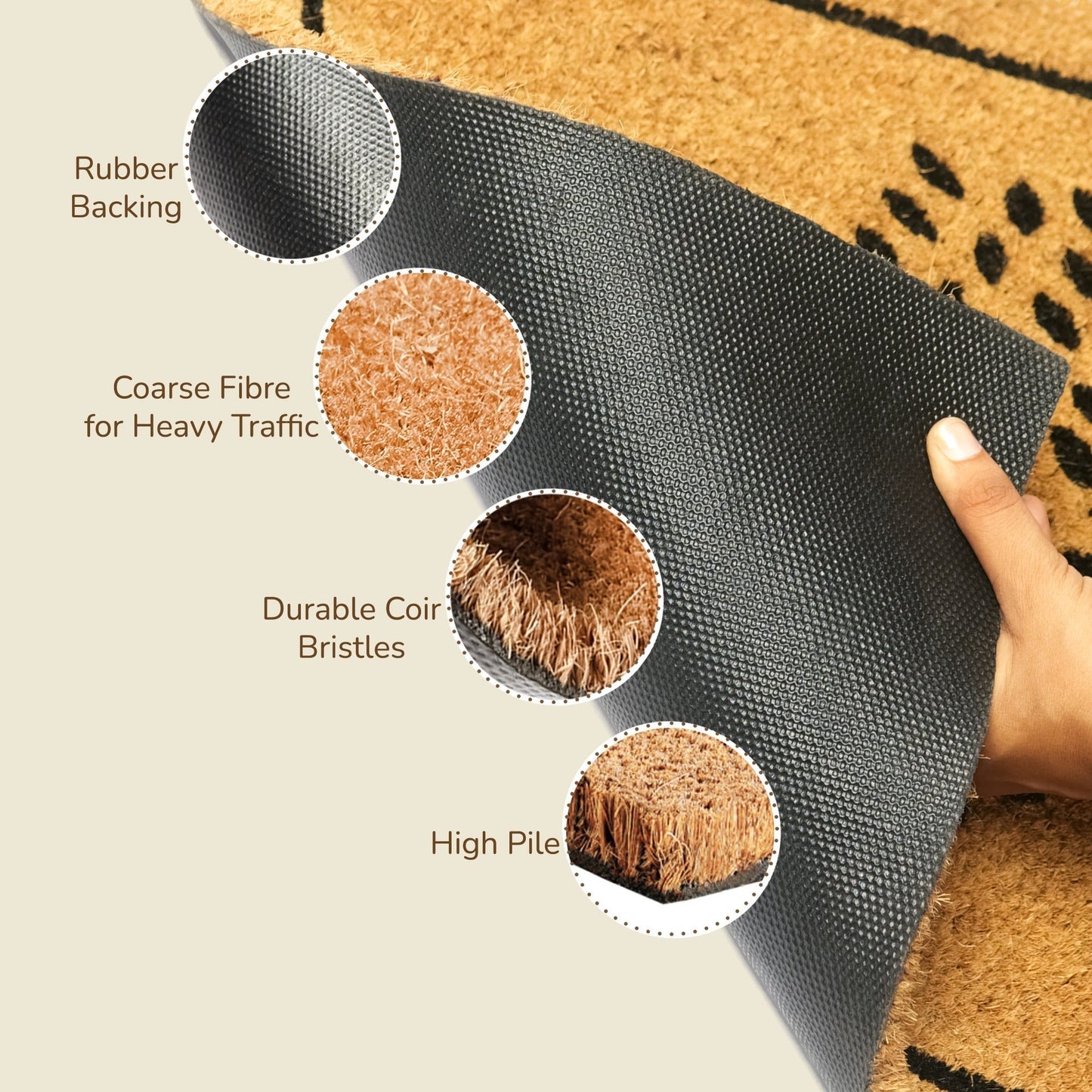 Coir Mats Tree Print with Border-17X30" - Beige/Black - India Wholesale Co.