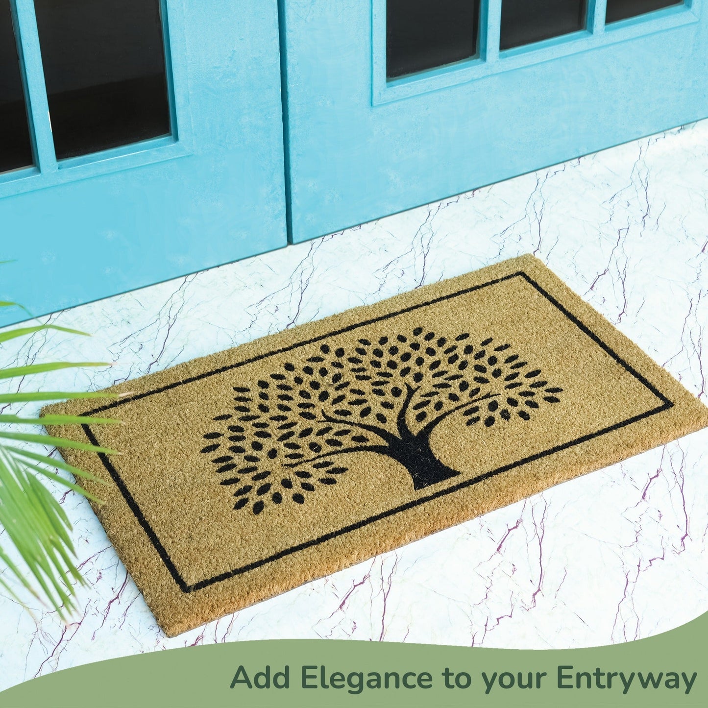 Coir Mats Tree Print with Border-17X30" - Beige/Black - India Wholesale Co.