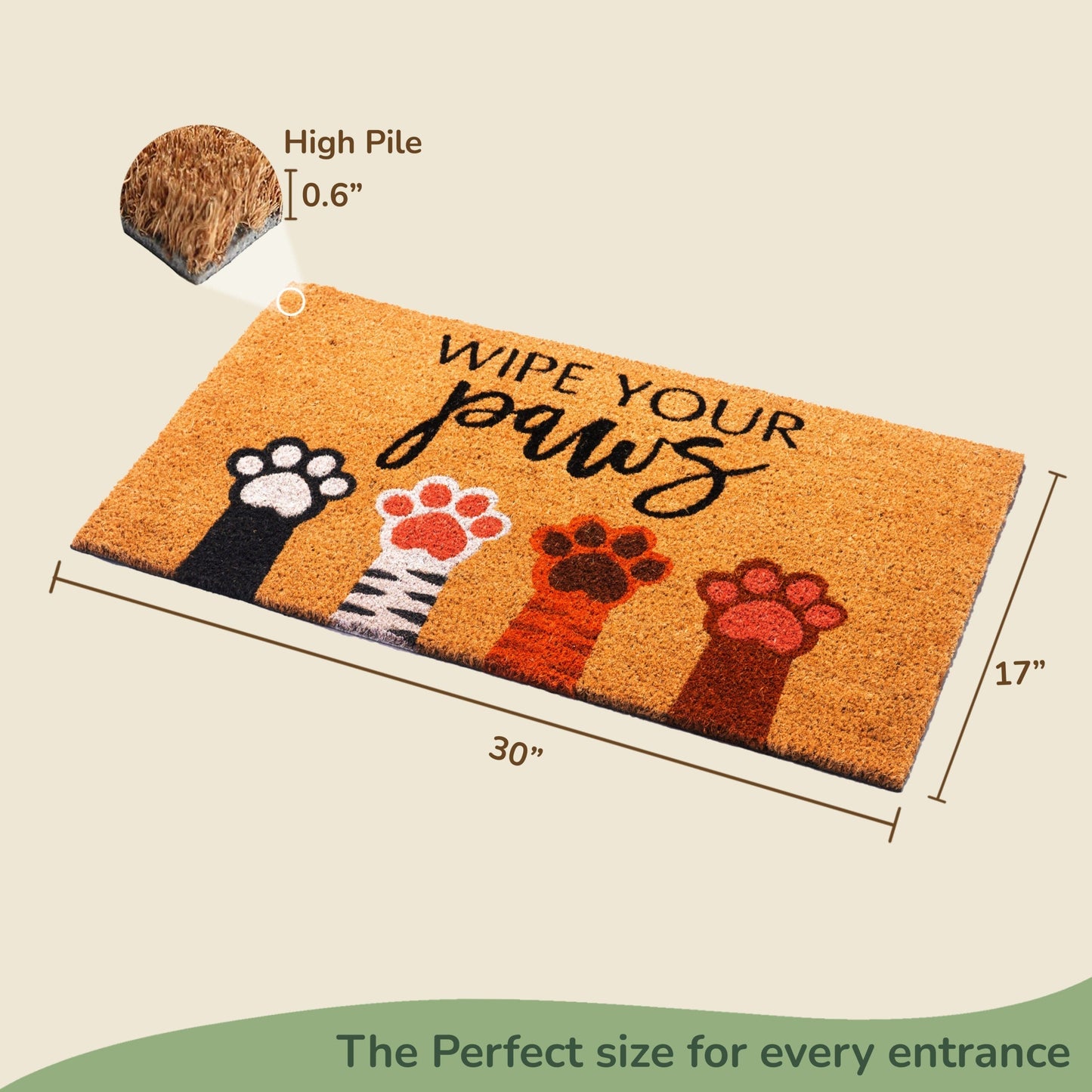 Coir Mats Animals Wipe your paws - 17X30" Multicolor - India Wholesale Co.