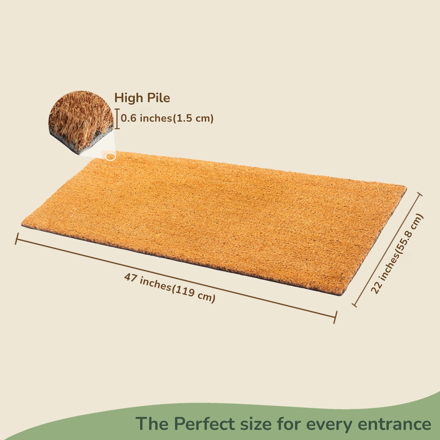 Coir Mats Basic Plain - 22X47" Beige - India Wholesale Co.