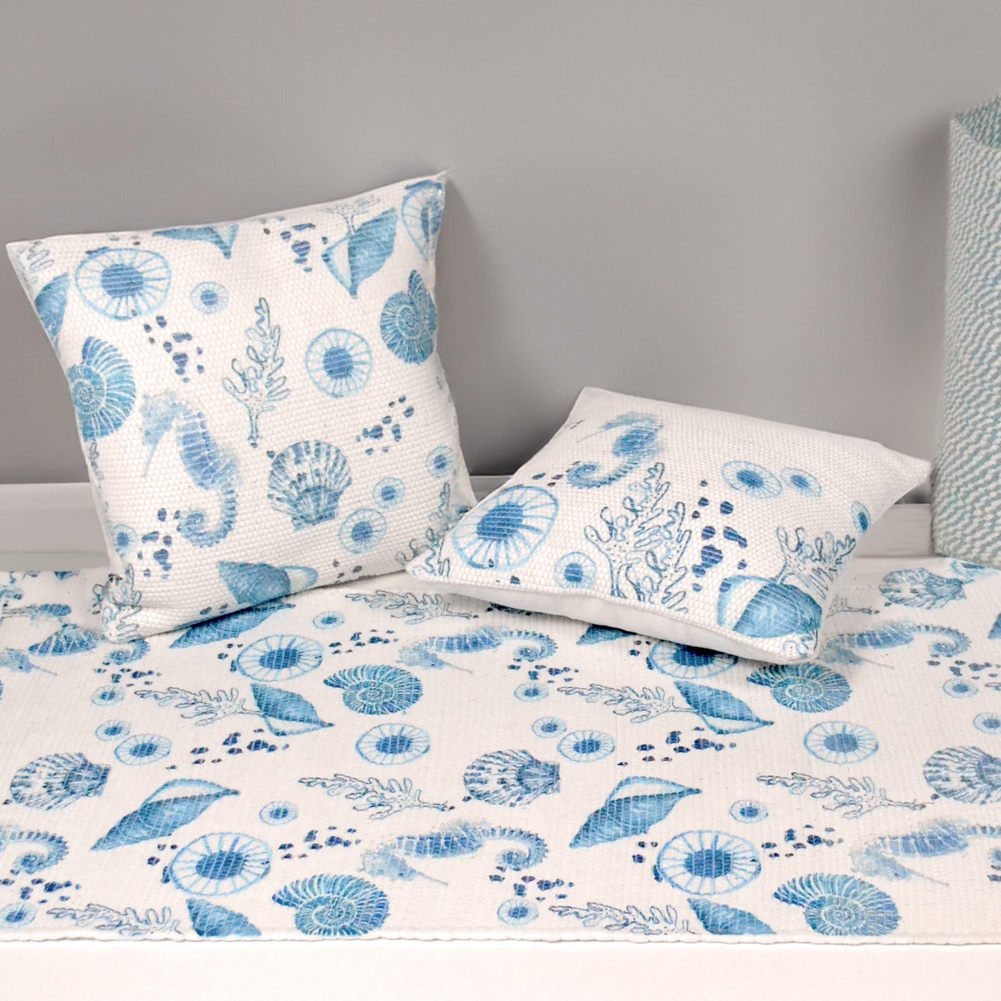 Chindi All over print pillow cover , 18"X18", Blue Sea shell print - India Wholesale Co.