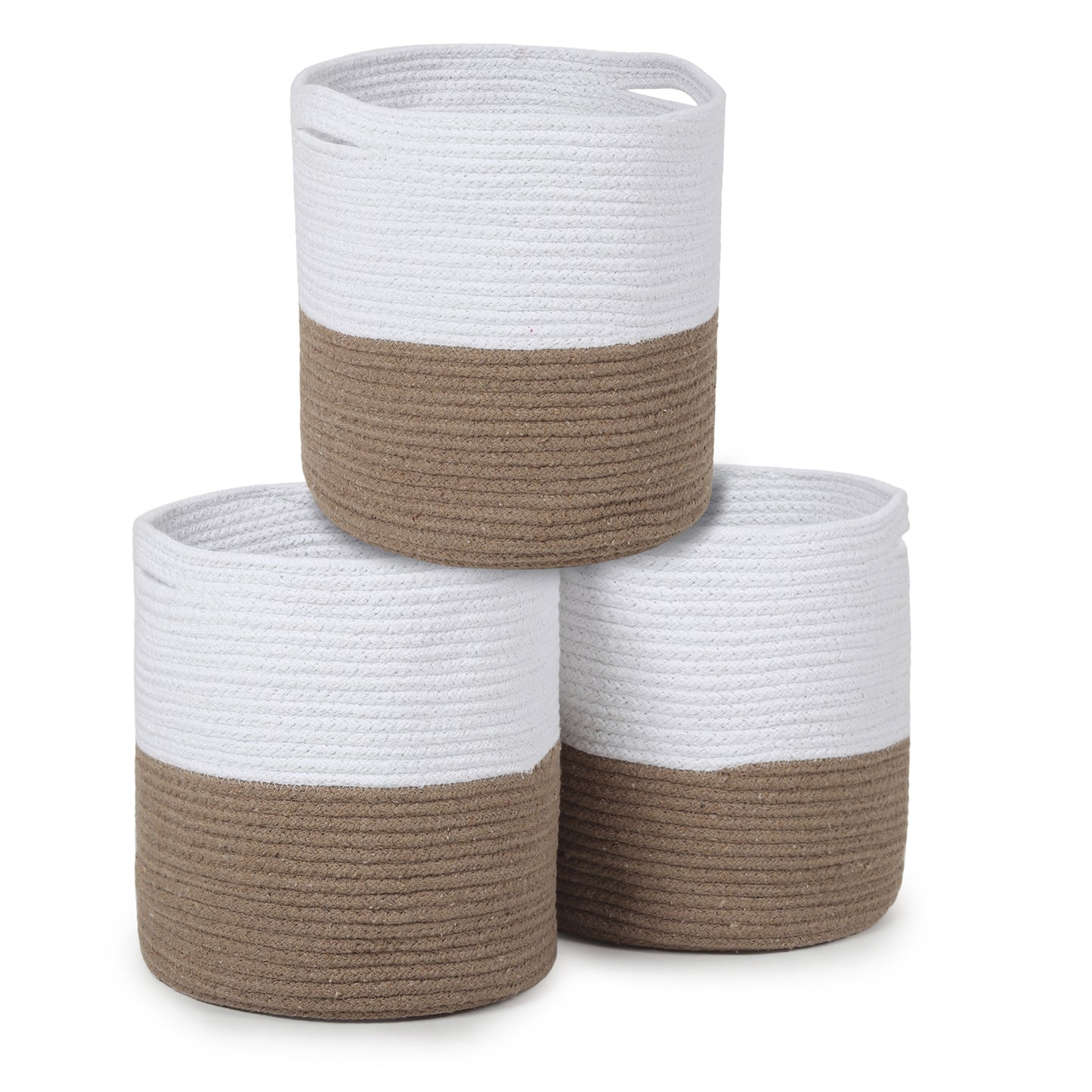 Cotton Basket Set of 3 White/Beige 11x11x11" - India Wholesale Co.