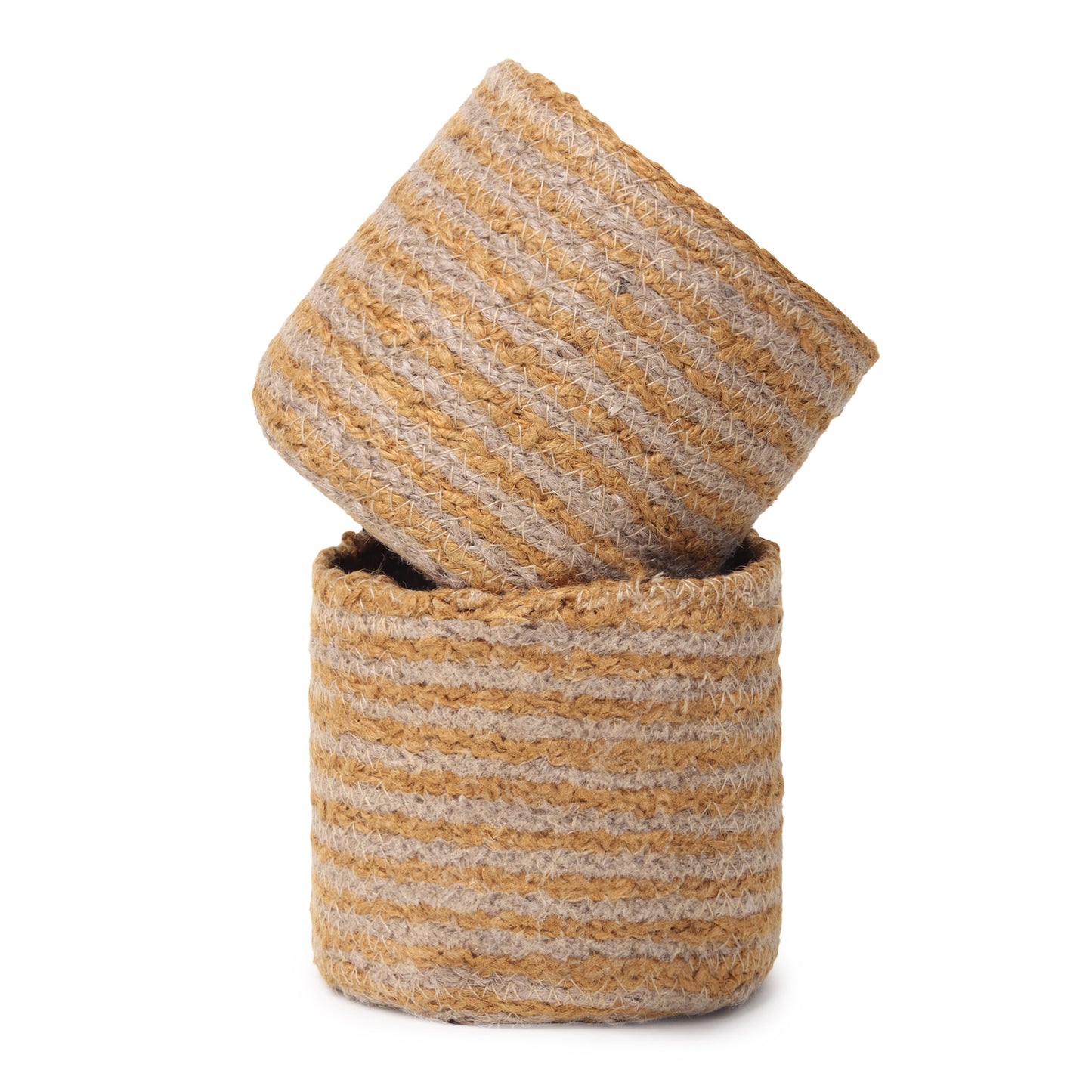 Jute Planters with Poly-Lining Set of 2 Orange/Natural Jute 4.5x4.5x4" - India Wholesale Co.
